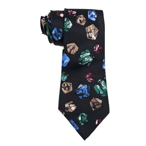 COUNTESS MARA Black Geometric Print Tie Necktie 100% Silk Made in USA - Picture 1 of 6